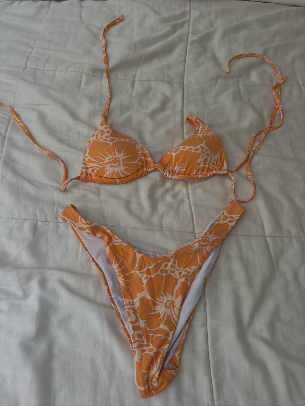 Women's Orange Floral Tie-Back Bikini Set